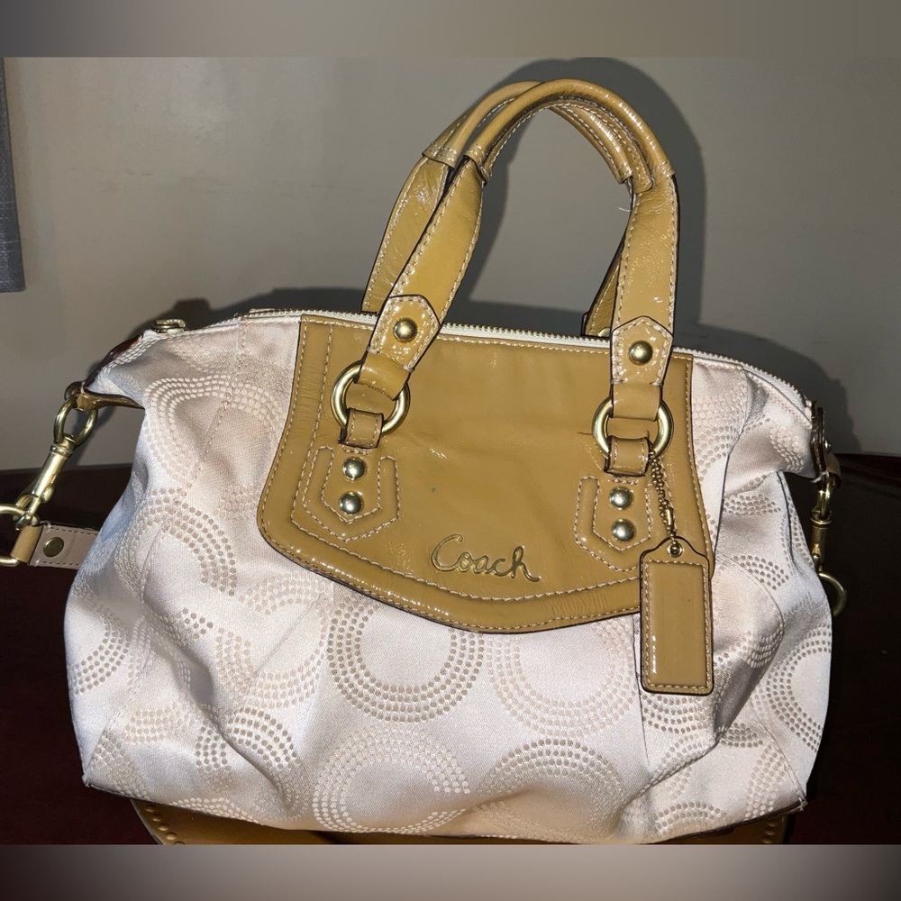 Coach Ashley Dotted Op Art Sateen Satchel Cream Patent Y2K F20027 coquette glam - Picture 4 of 16